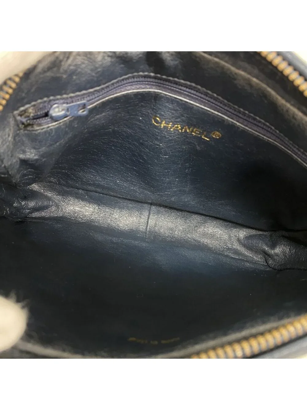 Chanel Shoulder Bag Quilted Lambskin Navy Gold